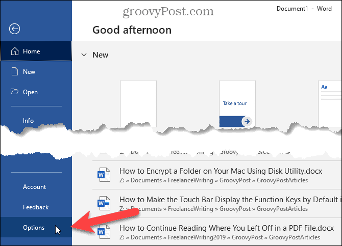 Prejdite do ponuky Súbor> Možnosti v programe Word