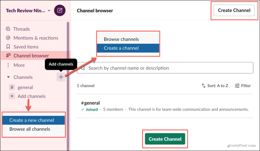 Vytvorte kanál v prehliadači Slack Channel