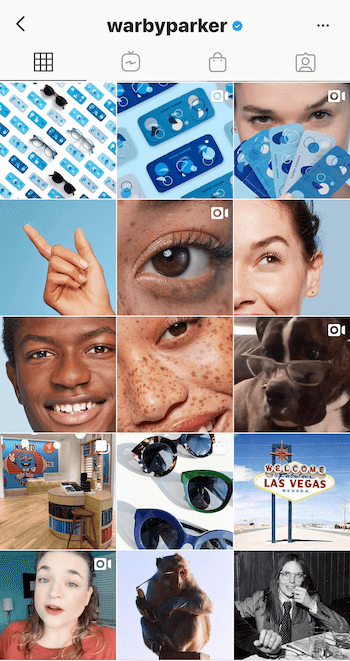 Obchodný profil Instagramu pre Warby Parker