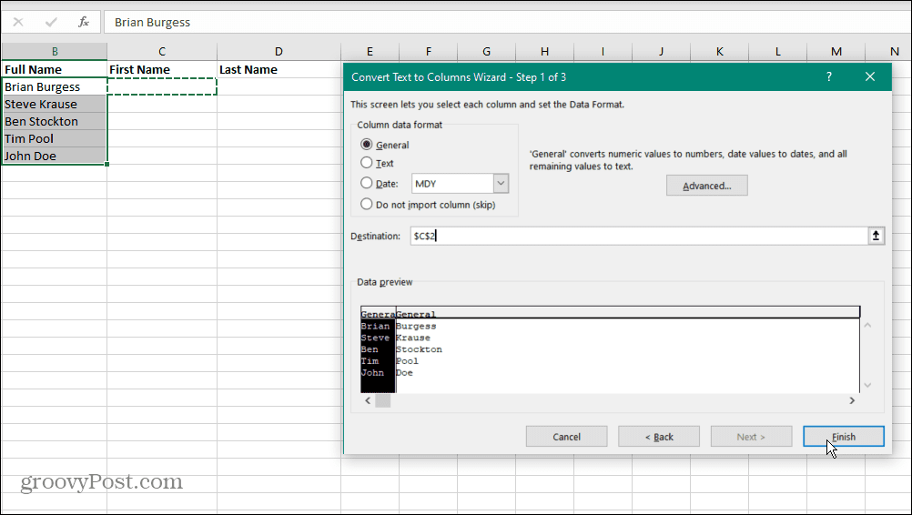 Samostatné mená v Exceli