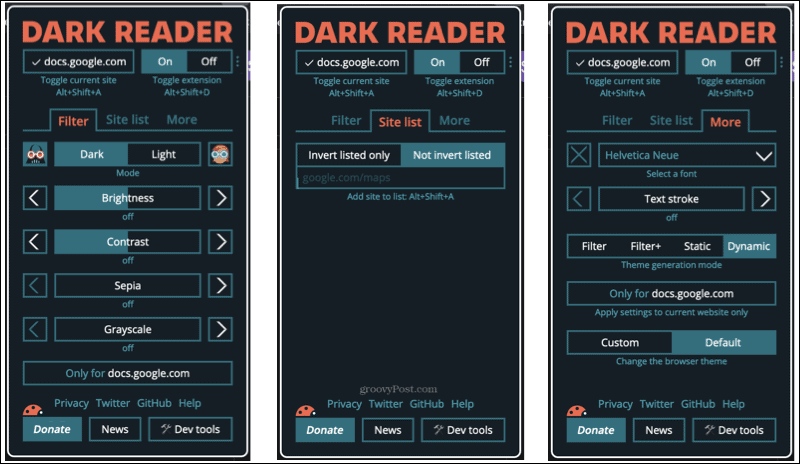 Doplnok Dark Reader vo Firefoxe