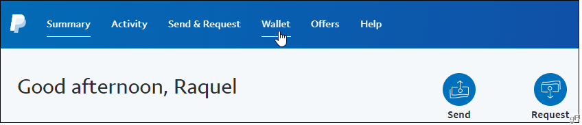 V službe PayPal kliknite na kartu Peňaženka