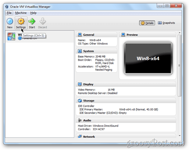 Nastavenia VirtualBoxu konfigurujú Windows 8